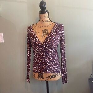 Merona Womens Animal Leopard Print V-Neck Button Cardigan Sweater Top Blue Small